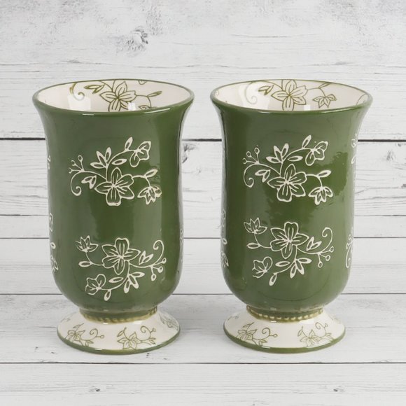 Floral Lace Green Tall Pedestal Mugs by Temp-Tations - Set of Two - Picture 4 of 11